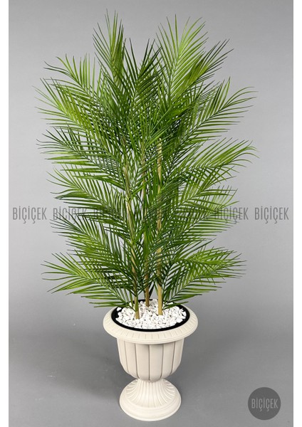 Yapay Areka Ağacı Palmiye Ağacı 33 Yapraklı Bambu Gövdeli Kırıkbeyaz Nergis Saksı Salon Çiçeği 130CM