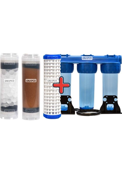 3 Aşamalı Tüm Ev Su Filtresi | Yıkanabilir Sediment, Reçine & Silifoz Filtre | 32MM Bağlantı