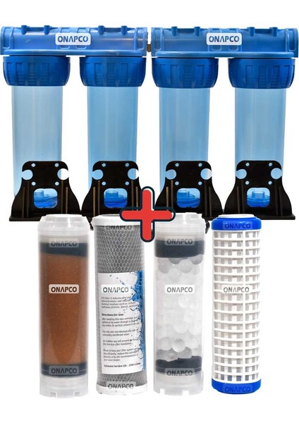 4 Aşamalı Tüm Ev Su Filtresi | Yıkanabilir Sediment, Aktif Karbon, Silifoz & Reçine Filtre | 32MM Bağlantı