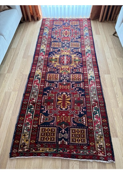 116 x 313 cm El Dokuma Yolluk, Canlı Renkler ve Harika Desenler, Antika Anadolu Yün Halısı, Şık Ev Dekoru