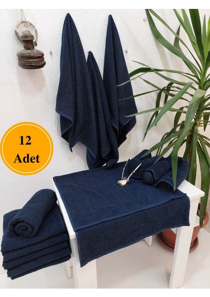 12'li Lacivert Pamuklu Berber Havlusu Kuaför Havlusu - 50 x 90 cm - Su Çekici ve Dayanıklı
