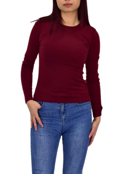 Kadın Düz Renk Vücuda Oturan Uzun Kollu Sweatshirt BGL-ST04209