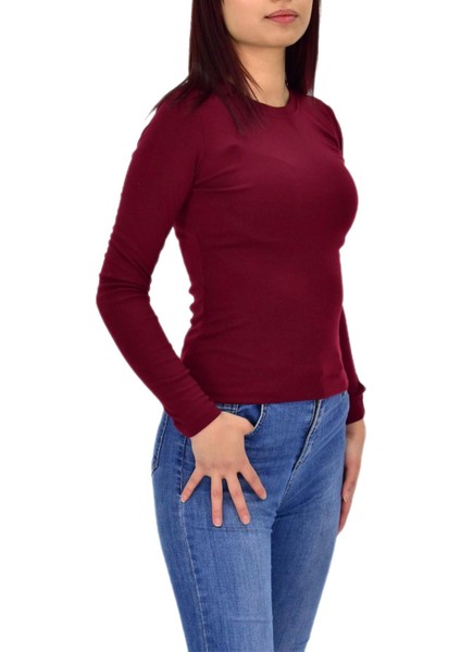 Kadın Düz Renk Vücuda Oturan Uzun Kollu Sweatshirt BGL-ST04209