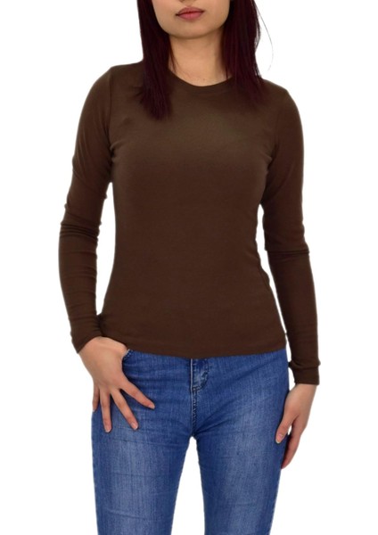 Kadın Düz Renk Vücuda Oturan Uzun Kollu Sweatshirt BGL-ST04209