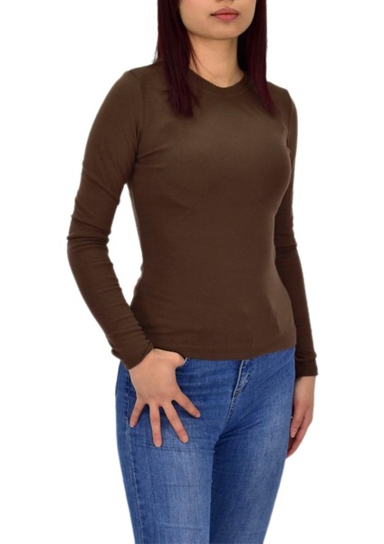 Kadın Düz Renk Vücuda Oturan Uzun Kollu Sweatshirt BGL-ST04209