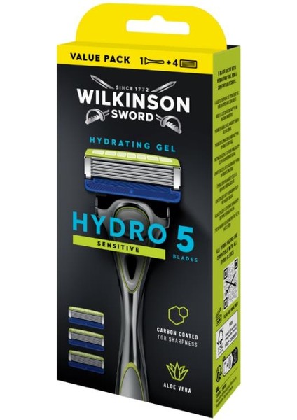 Hydro 5 Sensitive Aloe Veralı Erkek Tıraş Bıçağı Sapı + 4 Yedek Kartuş