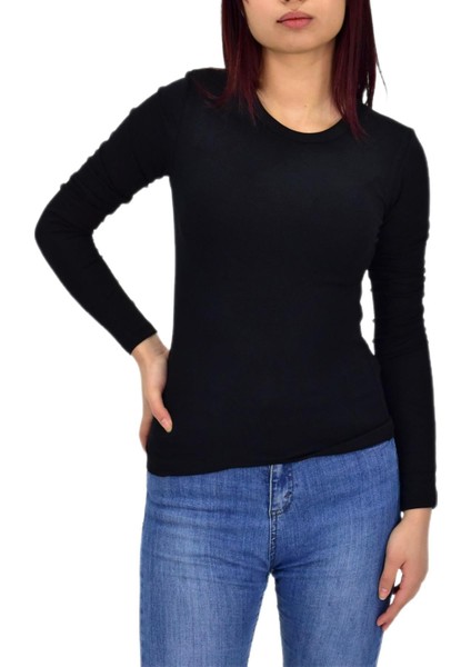 Kadın Düz Renk Vücuda Oturan Uzun Kollu Sweatshirt BGL-ST04296