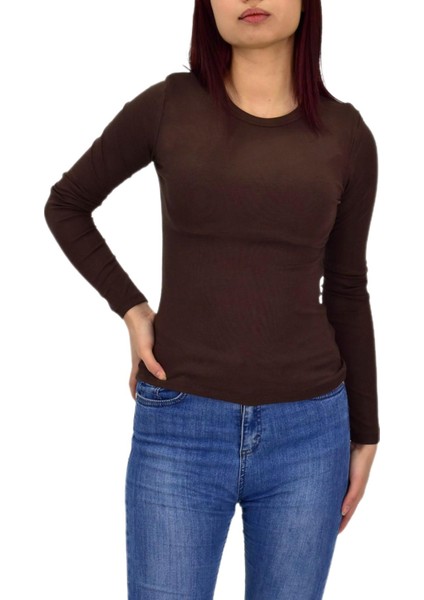 Kadın Düz Renk Vücuda Oturan Uzun Kollu Sweatshirt BGL-ST04296