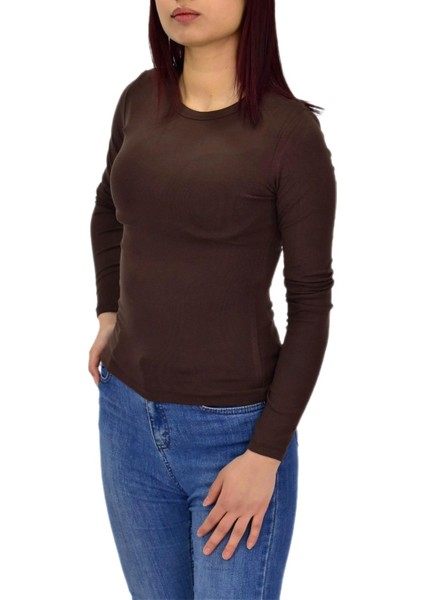 Kadın Düz Renk Vücuda Oturan Uzun Kollu Sweatshirt BGL-ST04296