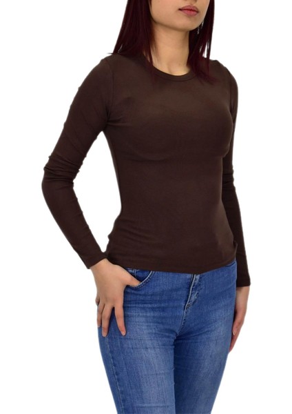 Kadın Düz Renk Vücuda Oturan Uzun Kollu Sweatshirt BGL-ST04296