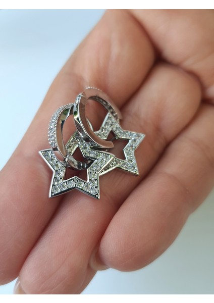 Yıldız Halka Taşlı Çift Küpe