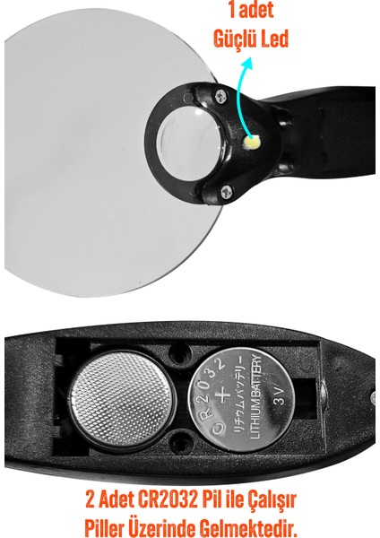 Ledli Işıklı Aydınlatmalı Büyüteç 5x - 10X Büyütme Kapasiteli El Tipi 60 mm Mercek Çerçevesiz modelleri