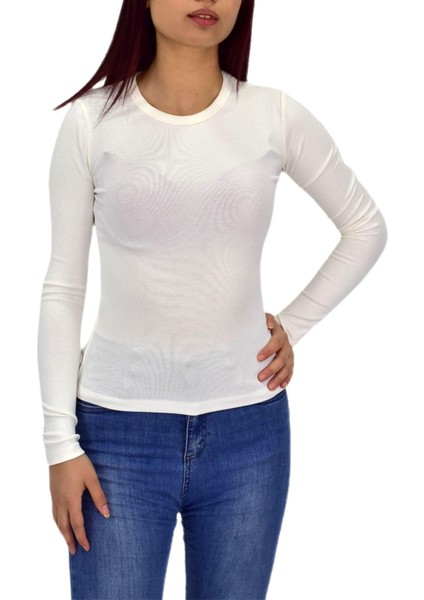 Kadın Düz Renk Vücuda Oturan Uzun Kollu Sweatshirt BGL-ST04296