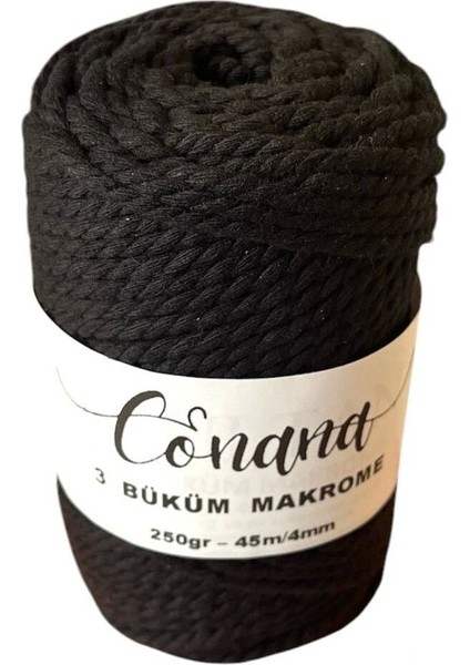 3 Büküm 4mm Makrome ipi (250GR-45M) Pamuk (1 Adet) Siyah