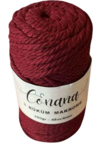 3 Büküm 4mm Makrome ipi (250GR-45M) Pamuk (1 Adet) Bordo