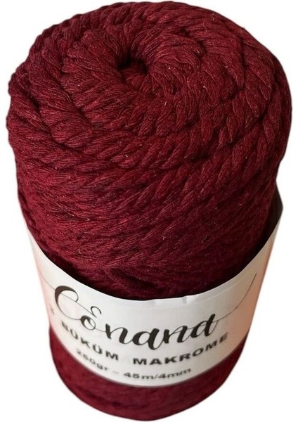 3 Büküm 4mm Makrome ipi (250GR-45M) Pamuk (1 Adet) Bordo