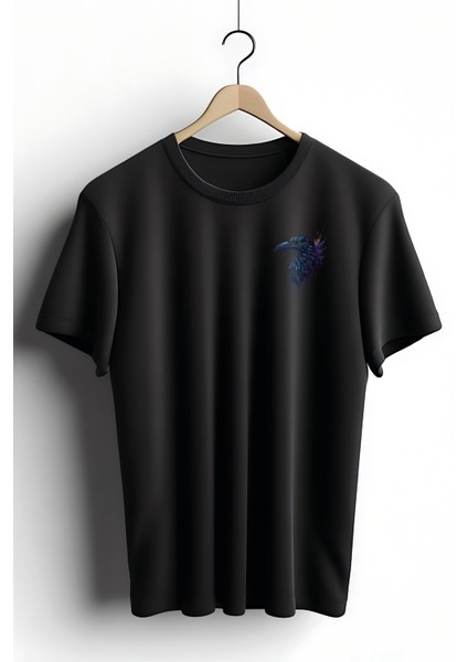 Unisex T-Shirt, Animals, Karga Tasarım Baskılı, Regular, Siyah T-Shirt NO:00341