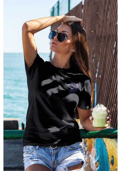 Unisex T-Shirt, Animals, Karga Tasarım Baskılı, Regular, Siyah T-Shirt NO:00341 fiyatları