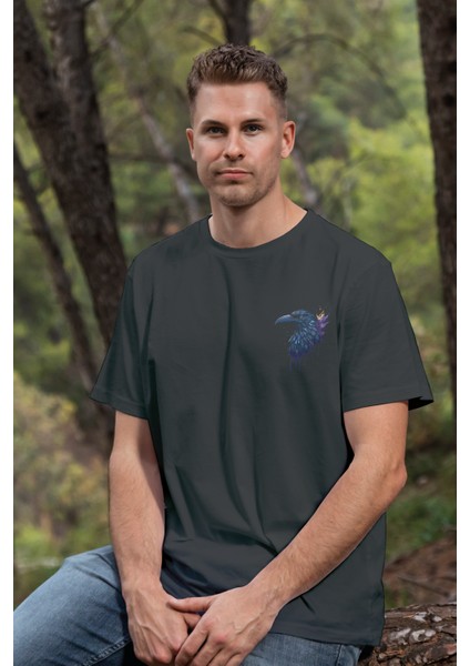 Unisex T-Shirt, Animals, Karga Tasarım Baskılı, Regular, Siyah T-Shirt NO:00341 modelleri