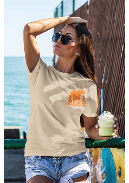 Unisex T-Shirt, Bear Beer Tasarım Baskılı, Regular, Pamuk, Krem T-Shirt NO:00207 fiyatları