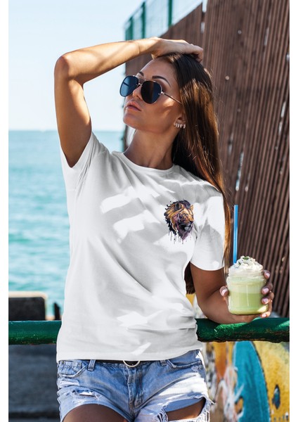 Unisex T-Shirt, Animals, Aslan Tasarım Baskılı, Regular, Beyaz T-Shirt NO:00391 fiyatları