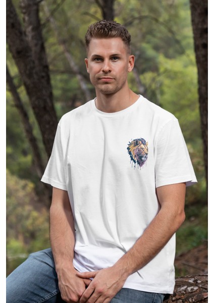 Unisex T-Shirt, Animals, Aslan Tasarım Baskılı, Regular, Beyaz T-Shirt NO:00391 modelleri