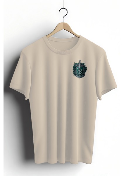 Unisex T-Shirt, Slytherin Tasarım Baskılı, Regular, %100 Pamuk, Krem T-Shirt No: 00529