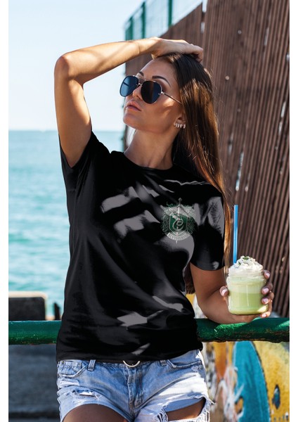 Unisex T-Shirt, Slytherin Tasarım Baskılı,Regular, Pamuk, Siyah T-Shirt No: 00529