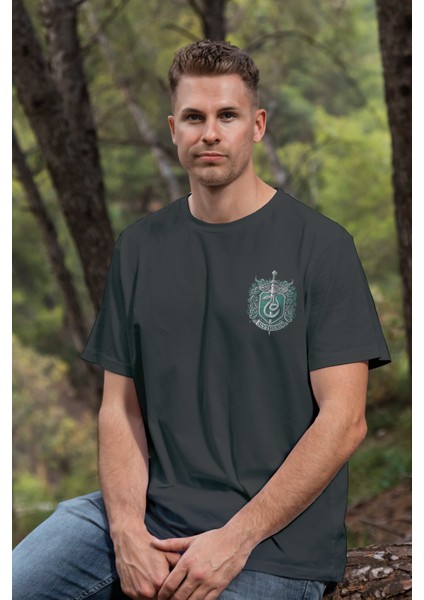 Unisex T-Shirt, Slytherin Tasarım Baskılı,Regular, Pamuk, Siyah T-Shirt No: 00529