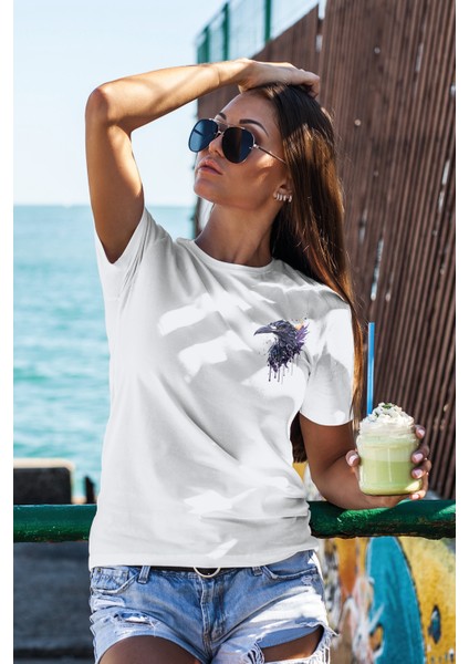 Unisex T-Shirt, Animals, Karga Tasarım Baskılı, Regular, Beyaz T-Shirt NO:00341 fiyatları