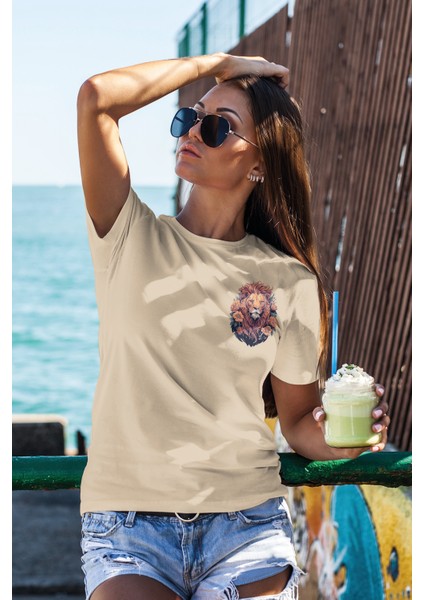 Unisex T-Shirt, Animals, Aslan Tasarım Baskılı, Regular, Krem T-Shirt NO:00318 fiyatları