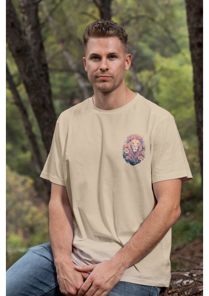 Unisex T-Shirt, Animals, Aslan Tasarım Baskılı, Regular, Krem T-Shirt NO:00318 modelleri