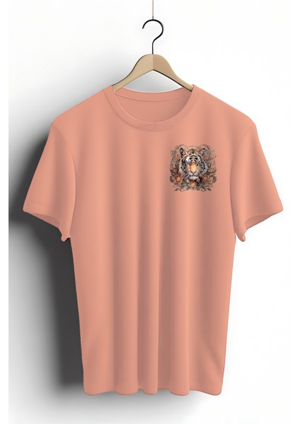 Unisex T-Shirt, Animals, Leopar Tasarım Baskılı, Regular, %100 Pamuk, Somon T-Shirt NO:00371