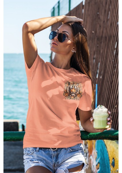 Unisex T-Shirt, Animals, Leopar Tasarım Baskılı, Regular, %100 Pamuk, Somon T-Shirt NO:00371 fiyatları