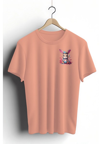 Unisex T-Shirt, Animals, Tavşan Tasarım Baskılı, Oversize, Somon T-Shirt NO:00313