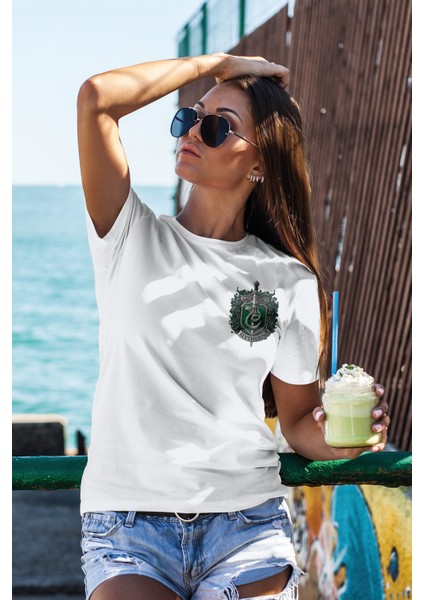 Unisex T-Shirt, Slytherin Tasarım Baskılı,oversize, Pamuk, Beyaz T-Shirt No: 00529