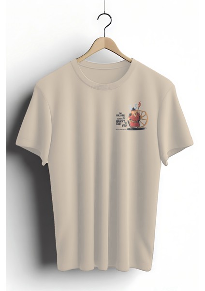 Unisex T-Shirt, Renkli Baskılı, Oversize, Pamuk, Krem T-Shirt NO:00433