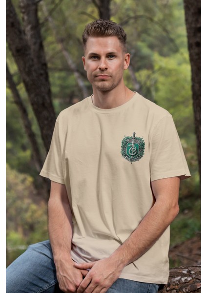Unisex T-Shirt, Slytherin Tasarım Baskılı,oversize, Pamuk,krem T-Shirt No: 00529