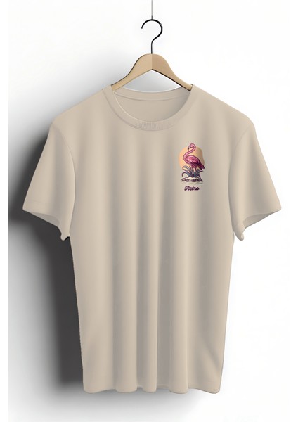 Unisex T-Shirt, Animals, Retro Kuğu Tasarım Baskılı,Regular, Krem T-Shirt No: 00535