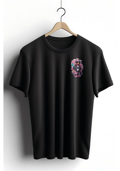 Unisex T-Shirt, Animals, Gitarist Ördek Tasarım Baskılı, Oversize, Siyah T-Shirt NO:00344