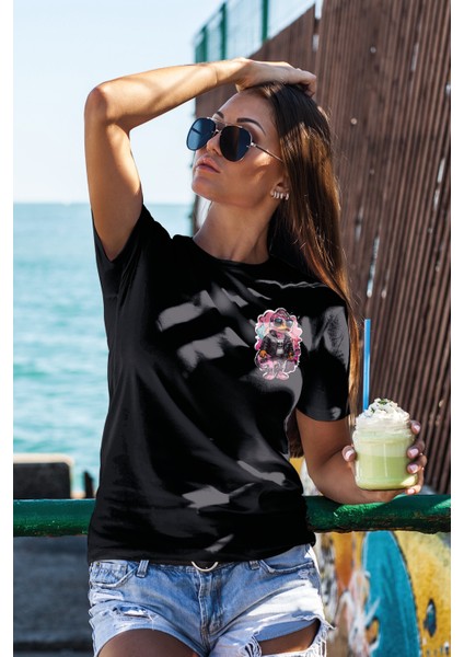 Unisex T-Shirt, Animals, Gitarist Ördek Tasarım Baskılı, Oversize, Siyah T-Shirt NO:00344