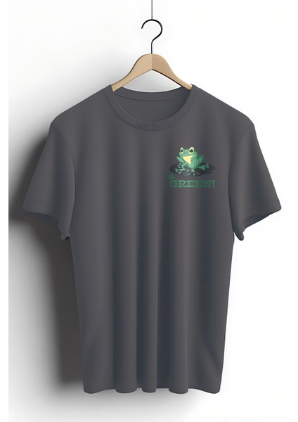 Unisex T-Shirt, Be Green Tasarım Baskılı, Regular, %100 Pamuk, Antrasit T-Shirt NO:00422