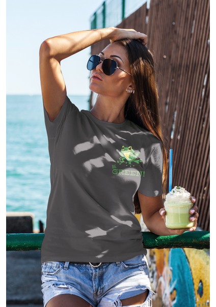 Unisex T-Shirt, Be Green Tasarım Baskılı, Regular, %100 Pamuk, Antrasit T-Shirt NO:00422 fiyatları