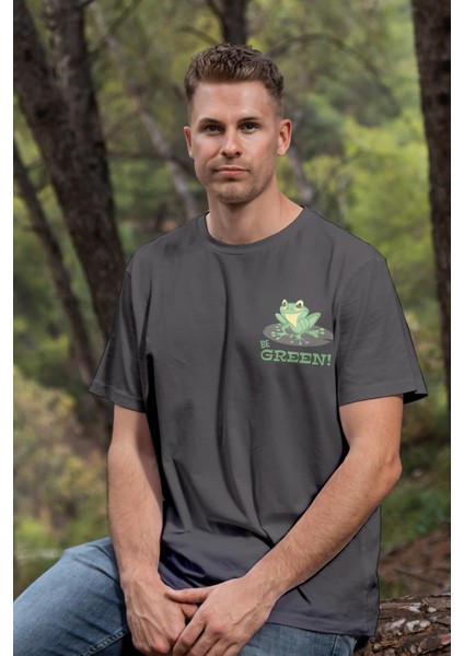 Unisex T-Shirt, Be Green Tasarım Baskılı, Regular, %100 Pamuk, Antrasit T-Shirt NO:00422 modelleri