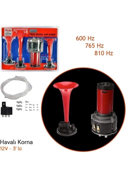 Korna 12V 3lü Havali Motorlu