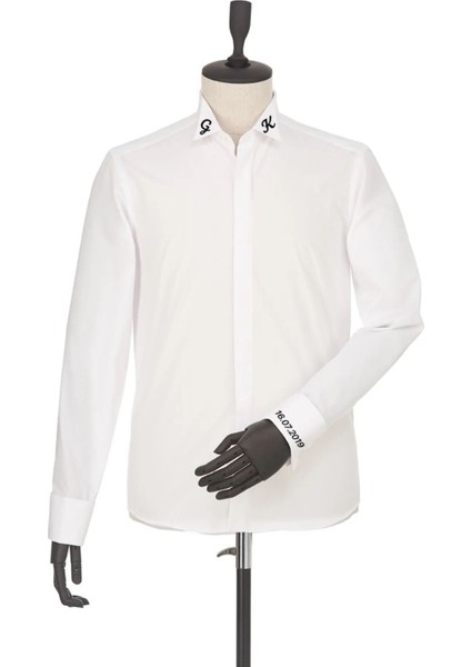 Kişiye Özel Dikim Damatlık Ata Yaka Isimli Nakışlı Erkek Gömlek fırsatları