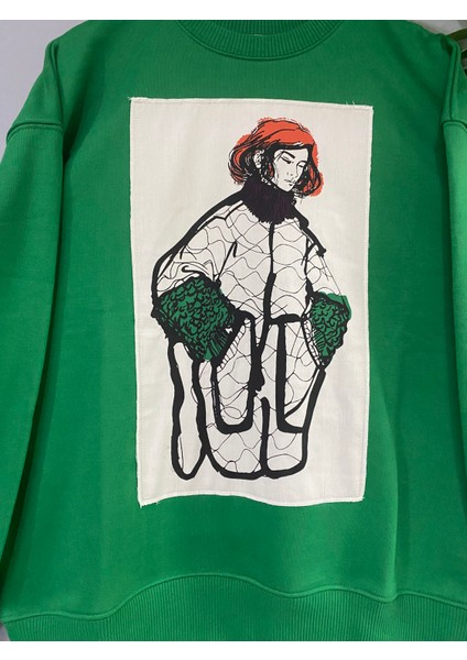 Yeşil Oversize Baskılı Sweatshirt