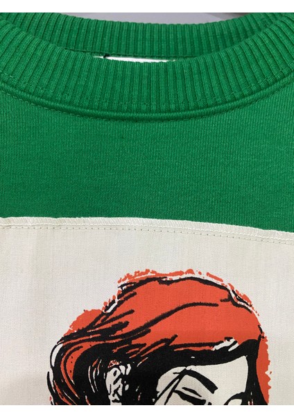Yeşil Oversize Baskılı Sweatshirt