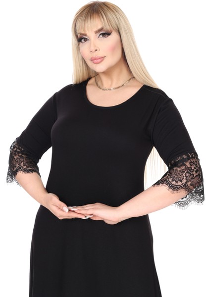 Butik Siyah Flare Kol Eteği Dantel Detaylı Abiye Elbise modelleri