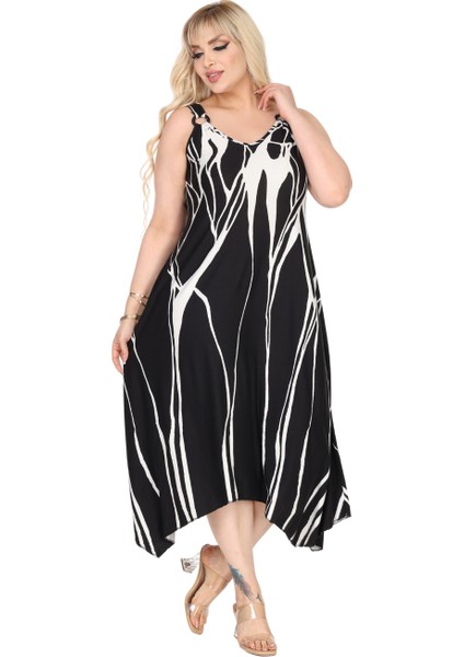 Butik Askılı V Yaka Toka Detaylı Beyaz Lav Desen Elbise fırsatları